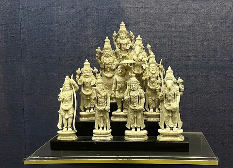 ivory: the hard white form of dentin which forms the tusks of elephants, walruses and other animals