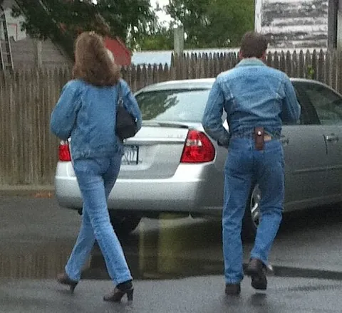 jeans: a pair of trousers made from denim cotton