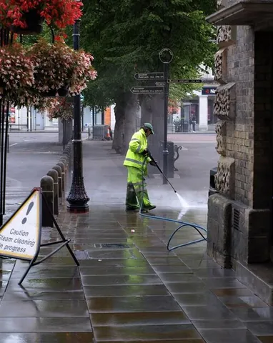 jetwash: to remove something (especially dirt or graffiti) by spraying it with high-pressure water