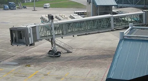 jetway: synonym of jet bridge: an elevated corridor connecting an airport to a plane
