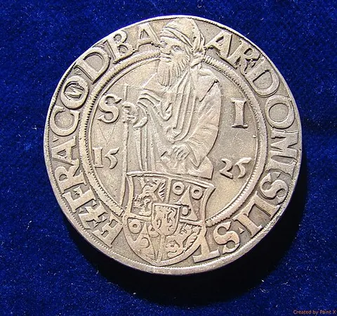 joachimsthaler: a large silver coin of the 16th century in the Lands of the Bohemian Crown, today Czech Republic