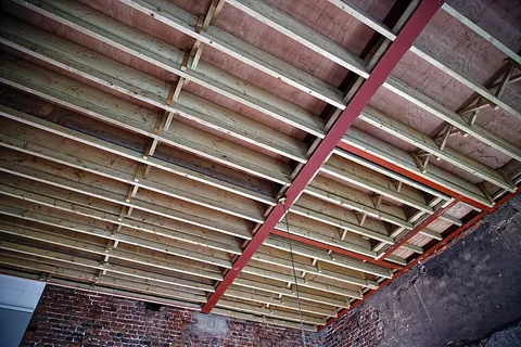 joist: a piece of timber or steel laid horizontally, or nearly so, to which the planks of the floor, or...