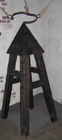 judas cradle: a purported torture device invented in Spain in the 16th century by the Spanish Inquisition by...