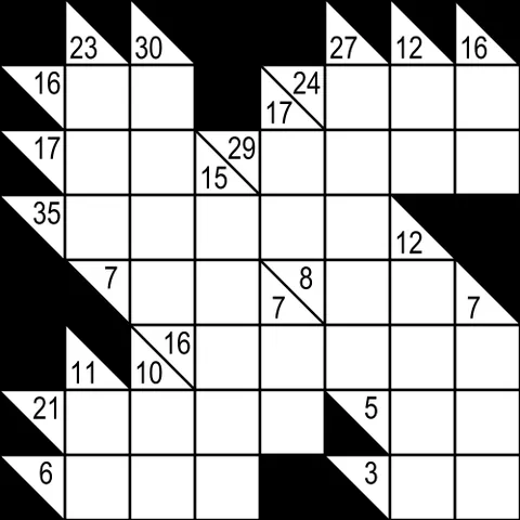 kakuro: a type of number puzzle, similar to a crossword but with numbers. Each "clue" is the sum of the...