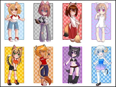 kemonomimi: a humanoid fictional character who has animal ears and/or tail(s)