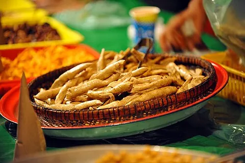 keropok lekor: a traditional Malay fish cracker made with sago flour