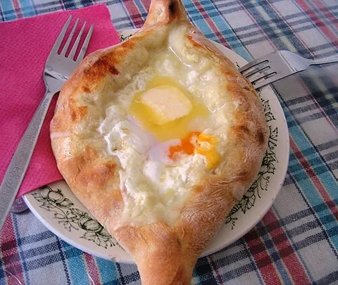 khachapuri: a cheese pastry from the country of Georgia in the Caucasus region of Eurasia