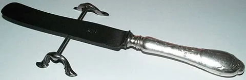 knife rest: a piece of kitchenware for temporarily resting a knife on while it is not in use, and without...
