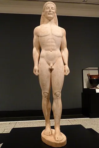 kouros: a sculpture of a naked youth in Ancient Greece, the male equivalent of a kore