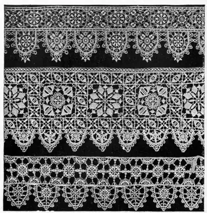 lace: a light fabric containing patterns of holes, usually built up from a single thread