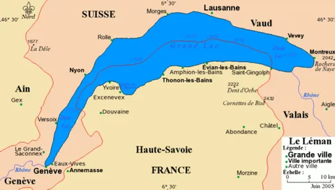lake geneva: a large lake in Europe, mainly in Switzerland, but with most of its southern shore in France; the...