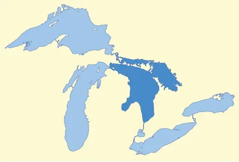 lake huron: one of the Great Lakes of North America. Hydrologically, a bay of Lake Michigan–Huron
