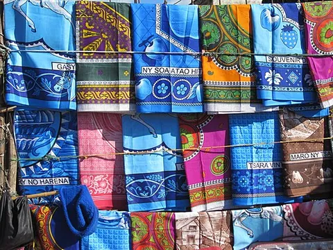 lamba: the traditional garment worn by men and women in Madagascar, consisting of a rectangular length of...