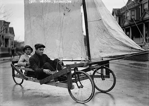 land yacht: a vehicle used in land sailing, consisting of little more than a carriage and a sail
