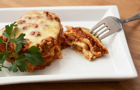 lasagna: a flat sheet of pasta