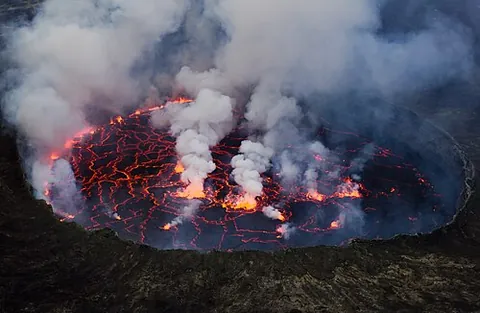 lava lake: a reservoir of molten lava contained in a volcanic vent, crater, or broad depression