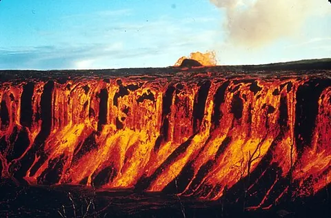 lavafall: a cascade of lava down a slope or cliff