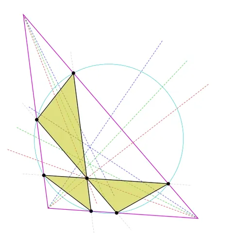 lemoine hexagon: a cyclic hexagon with vertices given by the six intersections of the edges of a triangle and the...