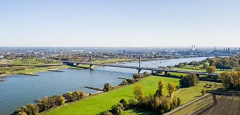 leverkusen: a city on the east bank of the Rhine between Cologne and Düsseldorf, North Rhine-Westphalia, Germany