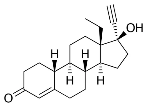 levonorgestrel: a synthetic progestogen used as an active ingredient in some hormonal contraceptives