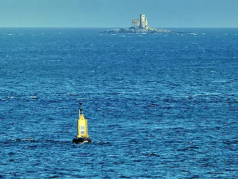 light buoy: a buoy with a light on top which is lit at night to aid navigation