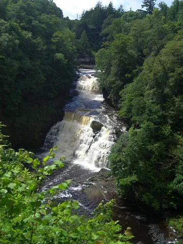 linn: a waterfall or cataract (torrent of water running over a rocky bed), or a ravine down which such a...