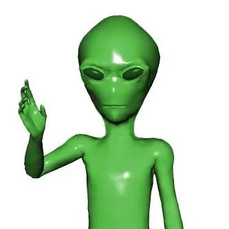 little green man: a conventional fictional alien from outer space in the form of a small humanoid with green skin