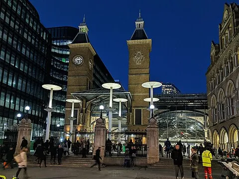 liverpool street: a major rail terminus in the City of London, England, from where trains serve Essex and East...