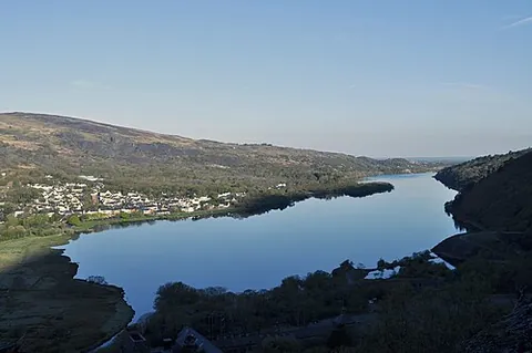 llyn padarn: a lake in Snowdonia, Gwynedd, Wales; the main settlement on the lake is Llanberis