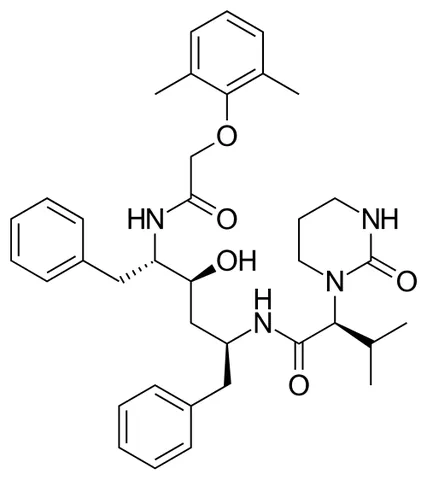 lopinavir: an antiretroviral drug C₃₇H₄₈N₄O₅ of the protease inhibitor class that is taken orally usually in...