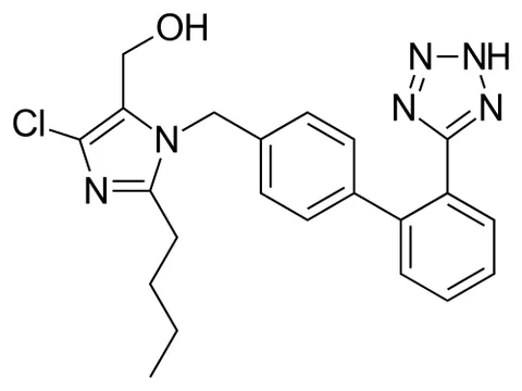 losartan: an antihypertensive drug that is taken orally in the form of its potassium salt C₂₂H₂₂ClKN₆O and...