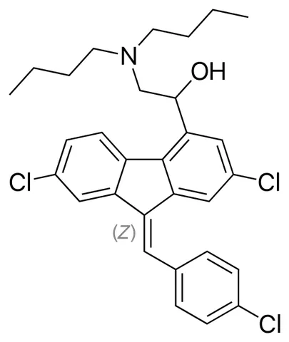 lumefantrine: an antimalarial drug having the chemical formula C₃₀H₃₂Cl₃NO