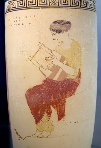 lyre: an ancient stringed musical instrument (a yoke lute chordophone) of Greek origin, consisting of two...