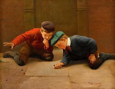 marbles: any of several children's games played with small balls (made of marble or more commonly glass)
