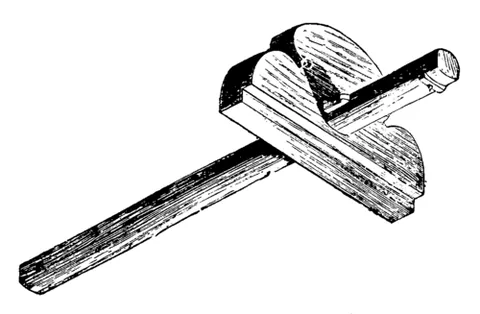 marking gauge: a tool used in woodworking and metalworking to scribe a line parallel to a reference edge or surface
