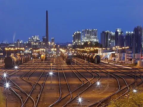 marshalling yard: a railway yard where trains are assembled from individual carriages or goods wagons