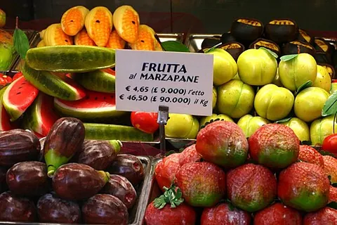 marzipan: a confection made from a paste of almonds, sugar and egg white as a binder