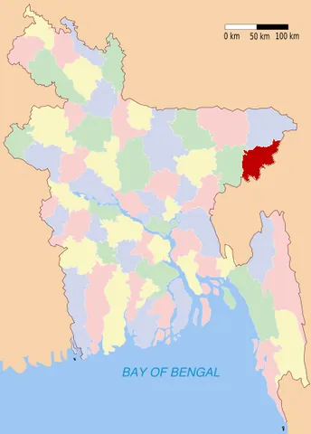 maulvibazar district: one of the four districts in the Sylhet Division of Bangladesh