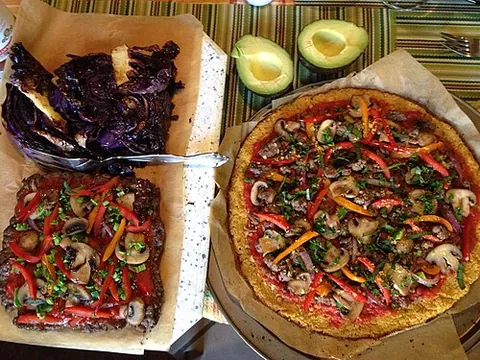 meatza: a pizza-like dish made with a base of ground beef