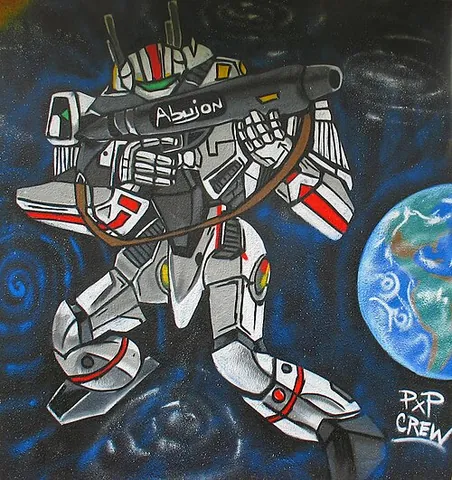 mecha: a large armoured robot on legs, typically controlled by a pilot seated inside