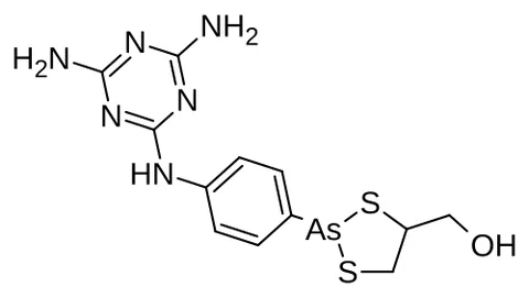 melarsoprol: an organic arsenic compound, C₁₂H₁₅AsN₆OS₂, administered intravenously to treat late-stage African...