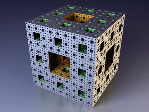 menger sponge: a fractal curve, a three-dimensional generalization of the Cantor set and Sierpinski carpet, formed...