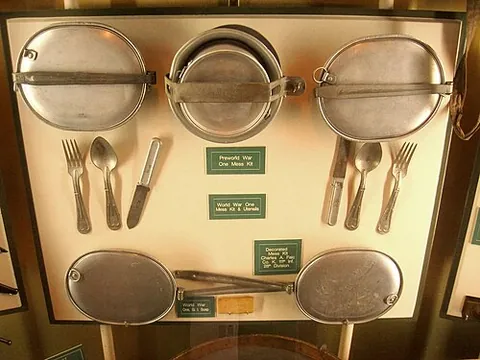 mess kit: a compact set of eating utensils (including plate, cup, utensils) and sometimes cooking pots etc,...