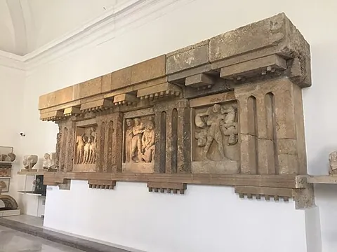 metope: the architectural element between two triglyphs in a Doric frieze