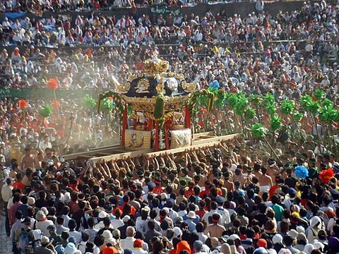 mikoshi: a raised ceremonial litter used to transport a Shinto deity between shrines
