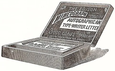 mimeograph: a machine for making printed copies using typed stencil, eventually superseded by photocopying