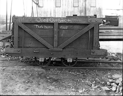 mine car: a car that operates on rails laid in a mine, usually for carrying ore, coal, or waste
