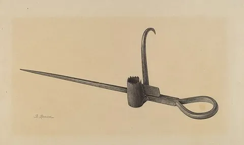 miners safety candlestick: a hand-forged iron tool used as a portable candle holder, most notably by miners to light their way...