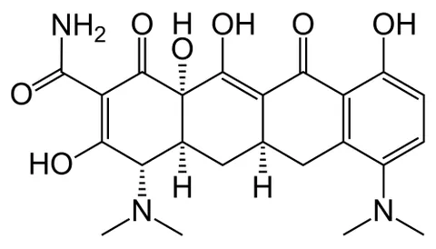 minocycline: a semisynthetic tetracycline derivative used (as the hydrochloride C₂₃H₂₇N₃O₇·HCl) as a...