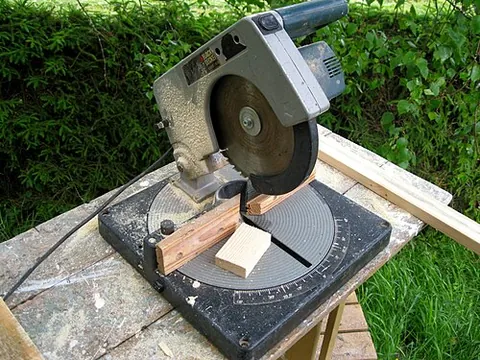 mitre saw: a power saw that is a bench circular saw that is used to make accurate crosscuts and miters in a...